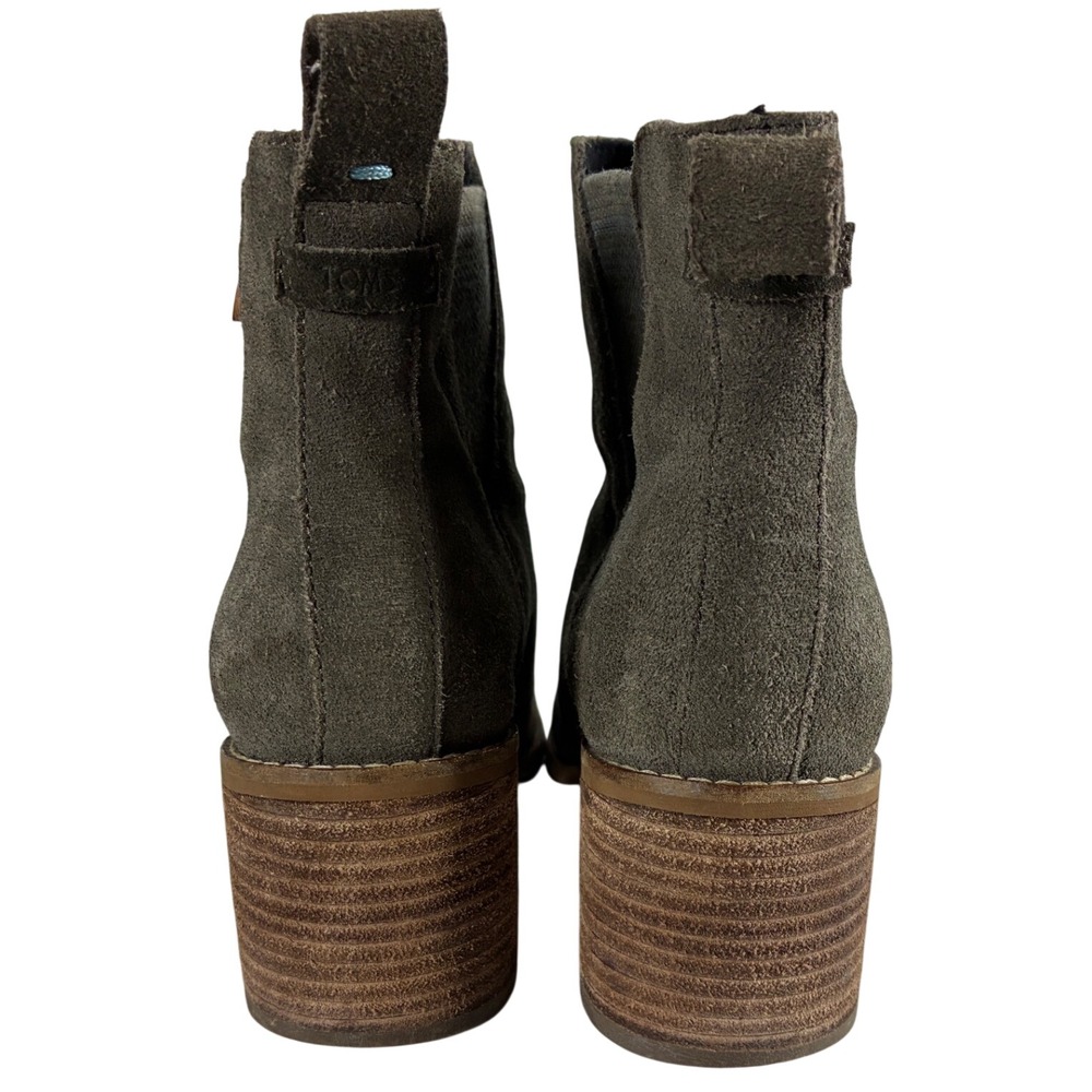 TOMS Marina Olive Green Suede Ankle Boots Womens 6 Stacked Block Heel Booties - Picture 3 of 8
